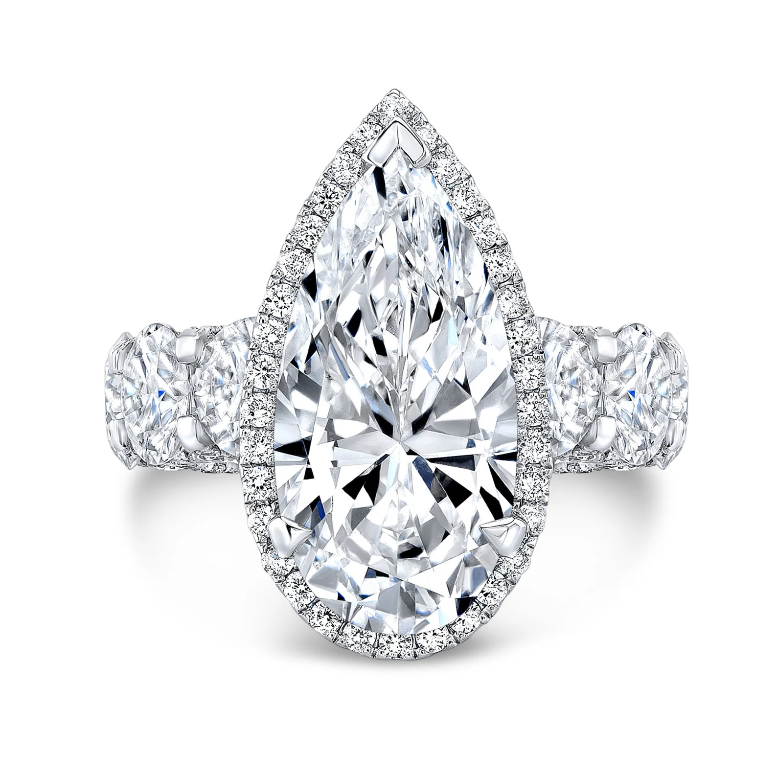 The Alessandra 6.53ct Elongated Pear Moissanite & Diamond Ring